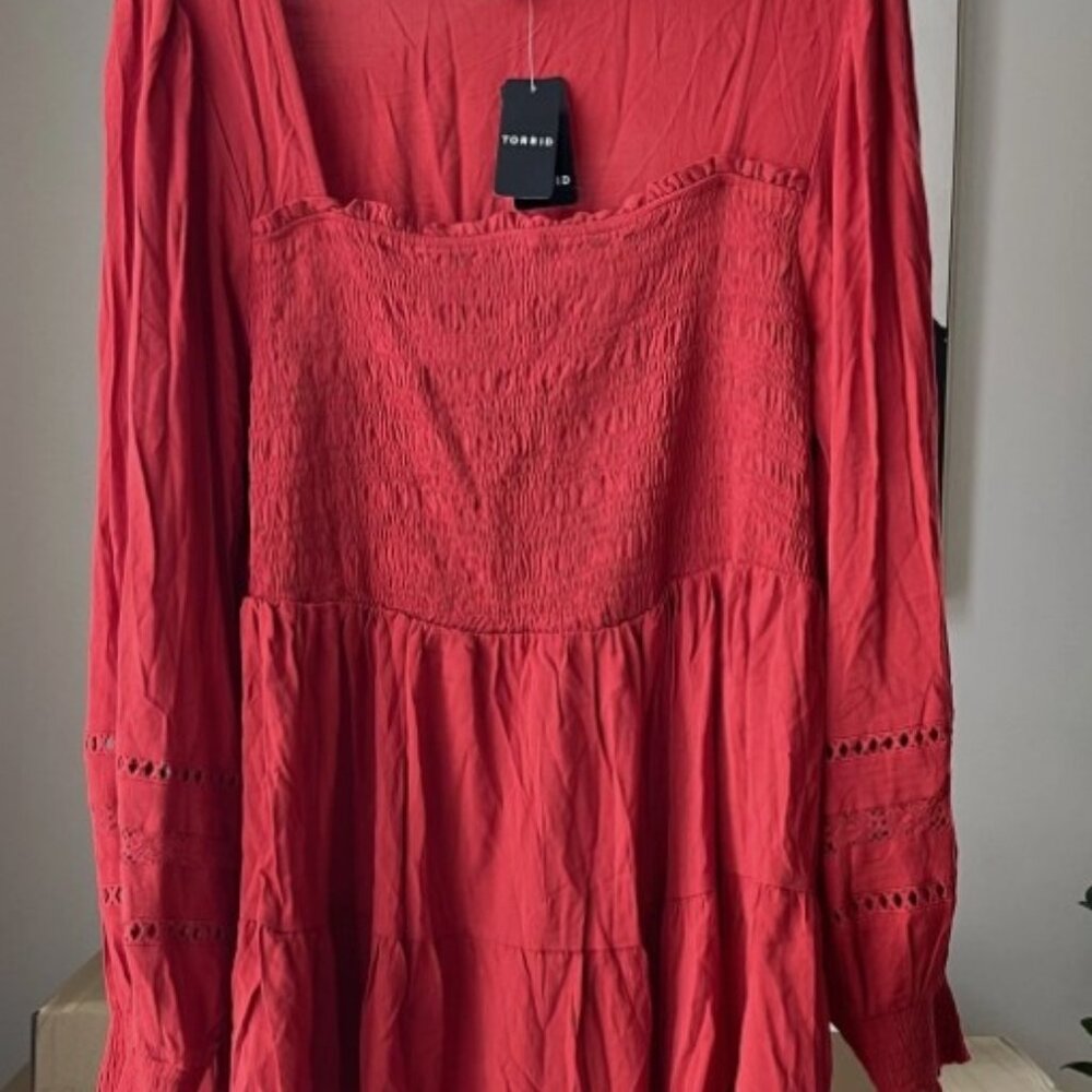 NWT Women's TORRID Red Lenny Smocked Babydoll Peasant Top Blouse Size 2 2X 18-20